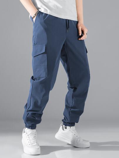 SHEIN Hombre - Manfinity Hypemode Pantalones De Cintura Con Cordón De Bolsillo Con Solapa Para Hombres