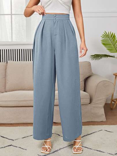 SHEIN MUJER - Pantalones De Vestir De Pierna Ancha Con Pliegues En La Cintura