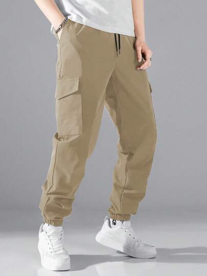 SHEIN Hombre - Manfinity Hypemode Pantalones De Cintura Con Cordón De Bolsillo Con Solapa Para Hombres