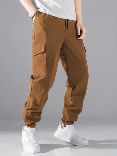 SHEIN Hombre - Manfinity Hypemode Pantalones De Cintura Con Cordón De Bolsillo Con Solapa Para Hombres