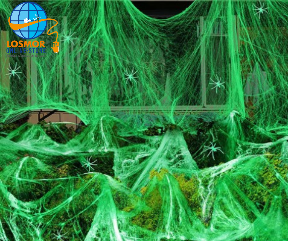 Telaraña luminosa, telaraña Artificial elástica con arañas falsas