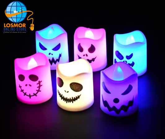 6 Velas Led de calabaza fantasma