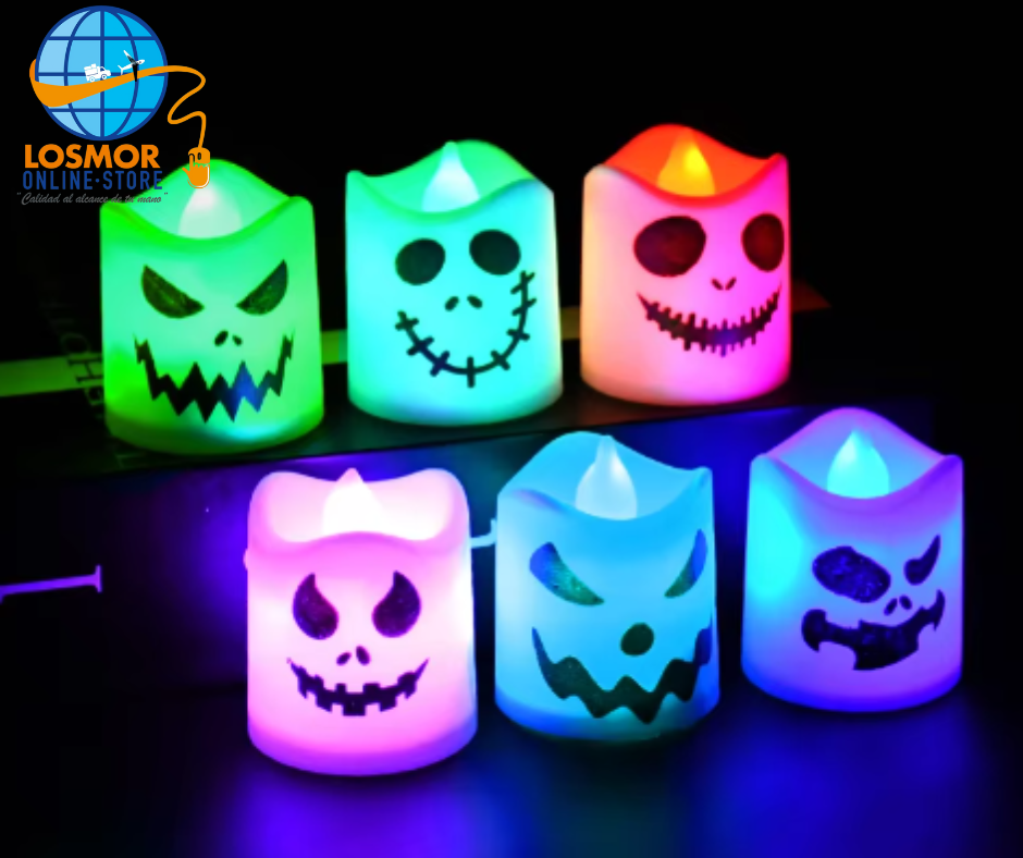 6 Velas Led de calabaza fantasma