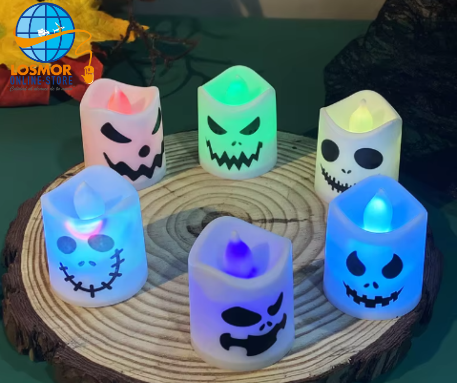 6 Velas Led de calabaza fantasma