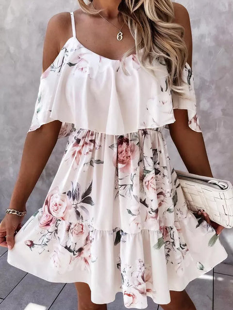 Vestido Mini Floral con Hombros Descubiertos