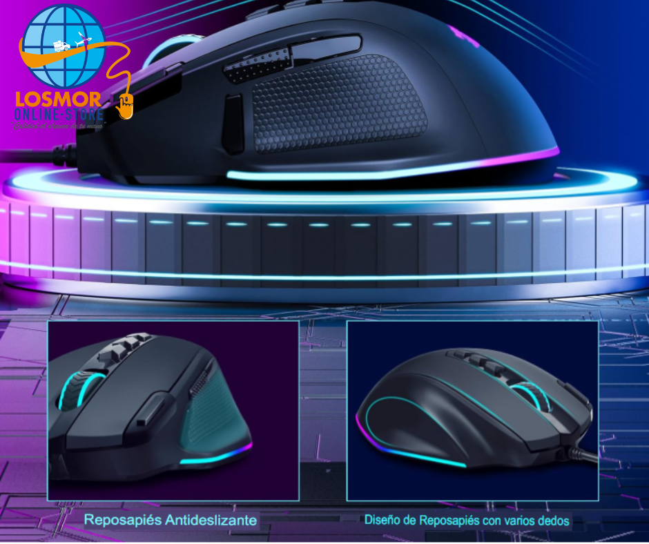 Redragon Mouse Gamer (Ratón) para juegos con cable, mouse ergonómico retroiluminado RGB de hasta 8000 DPI