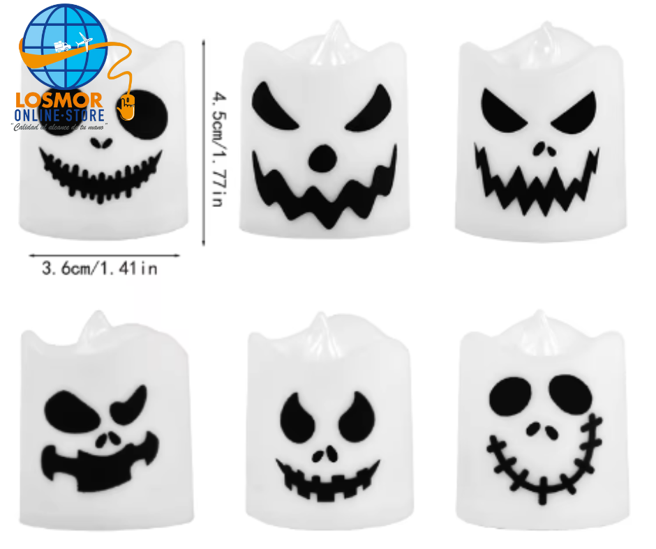 6 Velas Led de calabaza fantasma