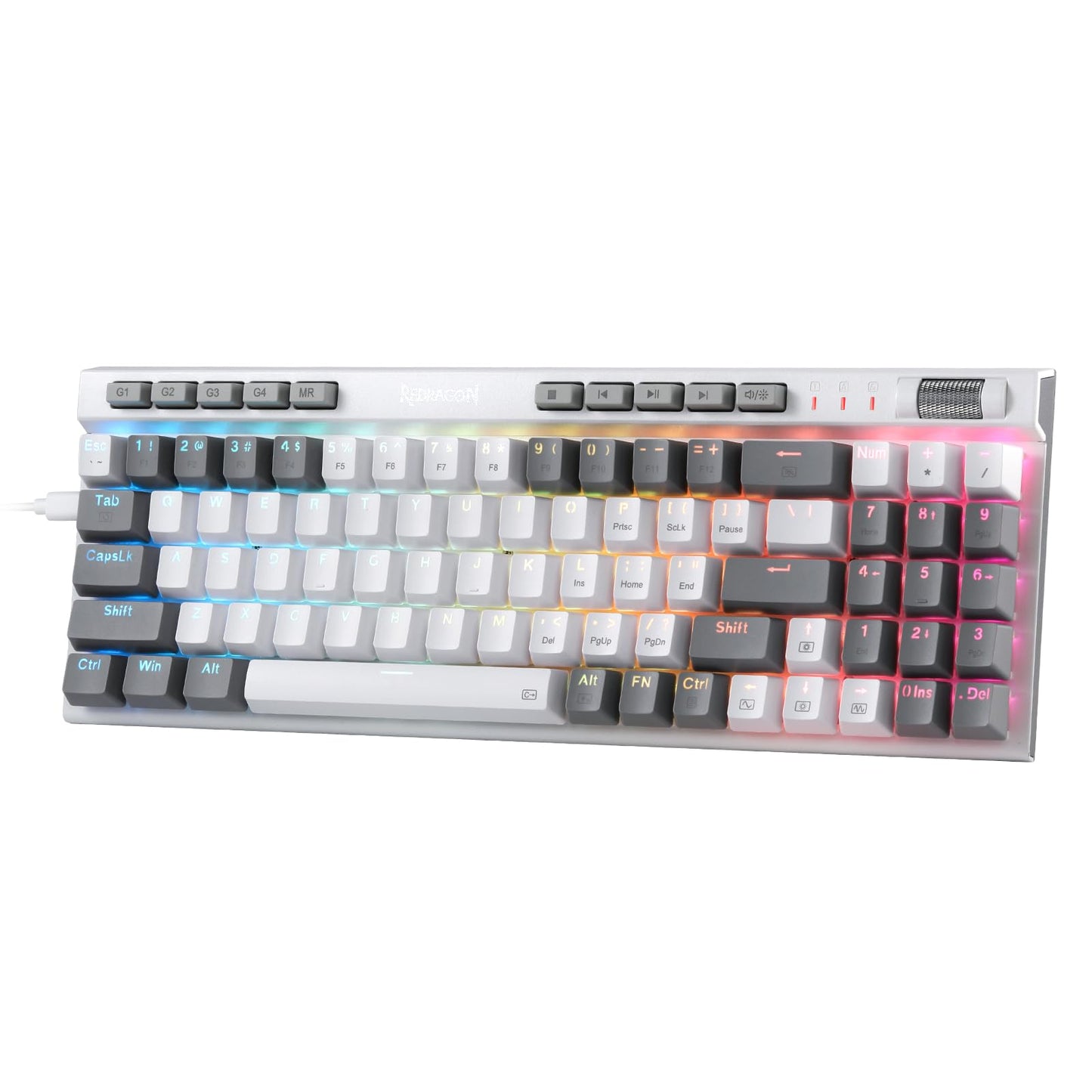 Redragon Teclado mecánico para juegos K655 75% RGB con cable, 78 teclas de intercambio en caliente con tablero de cubierta de aluminio, enchufe mejorado y teclas macro/multimedia integradas