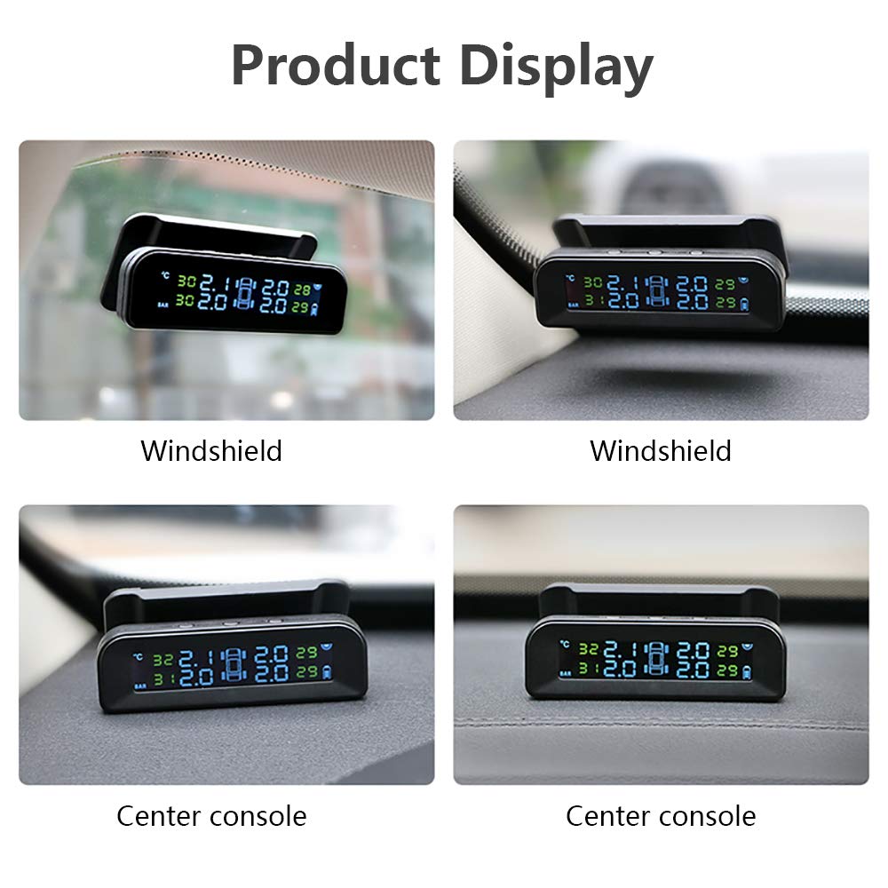 Sistema de monitoreo de presión de neumáticos TPMS solar inalámbrico, monitor de presión de neumáticos instalado en el protector de ventana con 4 sensores externos Pantalla en tiempo real