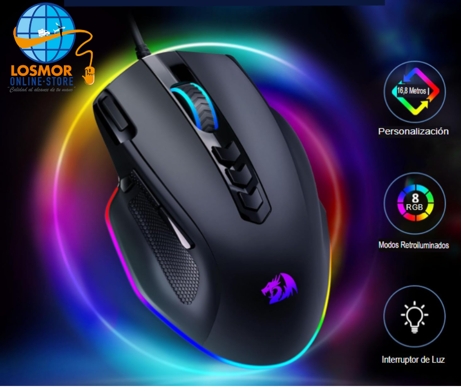 Redragon Mouse Gamer (Ratón) para juegos con cable, mouse ergonómico retroiluminado RGB de hasta 8000 DPI