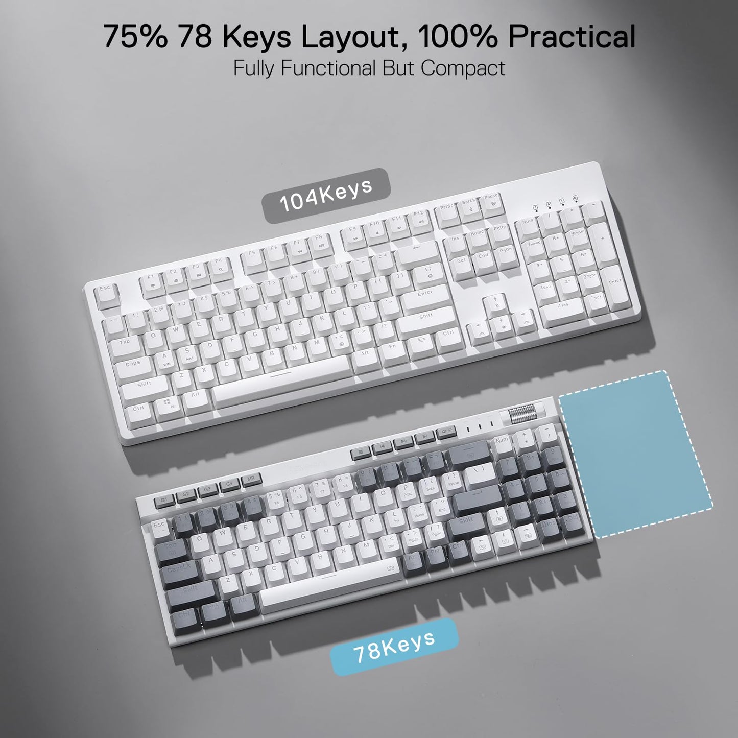 Redragon Teclado mecánico para juegos K655 75% RGB con cable, 78 teclas de intercambio en caliente con tablero de cubierta de aluminio, enchufe mejorado y teclas macro/multimedia integradas