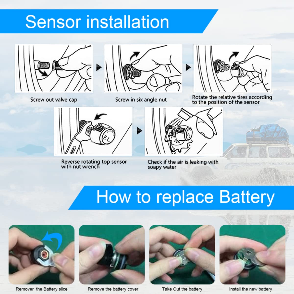 T6 Sistemas de monitoreo de presión de neumáticos TPMS 6 modos de alarma Energía solar inalámbrica y carga USB con 4 sensores externos Alarma de presión y temperatura en tiempo real