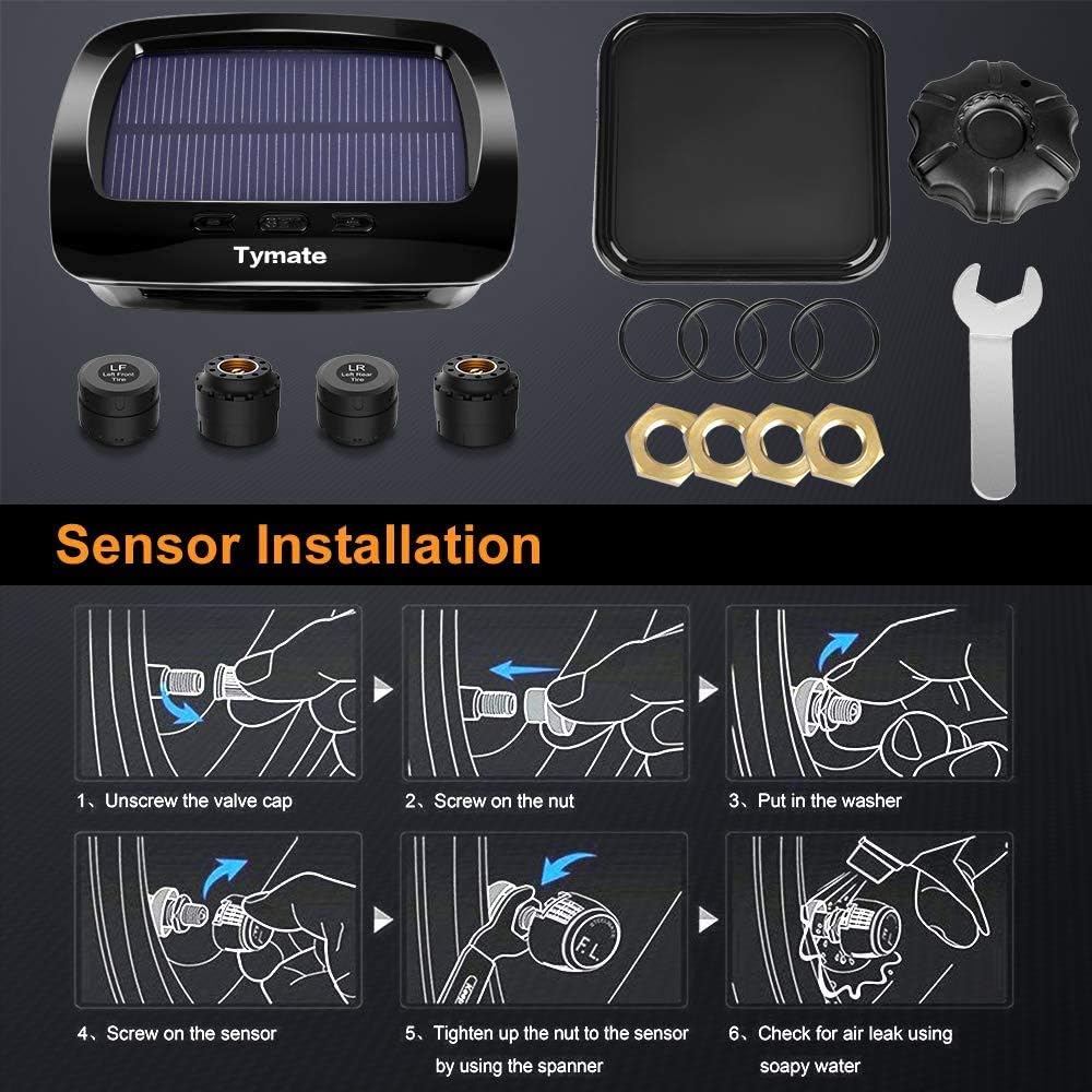 Tymate - Sistema de monitoreo de presión de neumáticos RV - Sistema de monitor de presión de neumáticos M12-3 (0-145 PSI) con carga solar, 5 modos de alarma, modo de suspensión automática, pantalla LCD