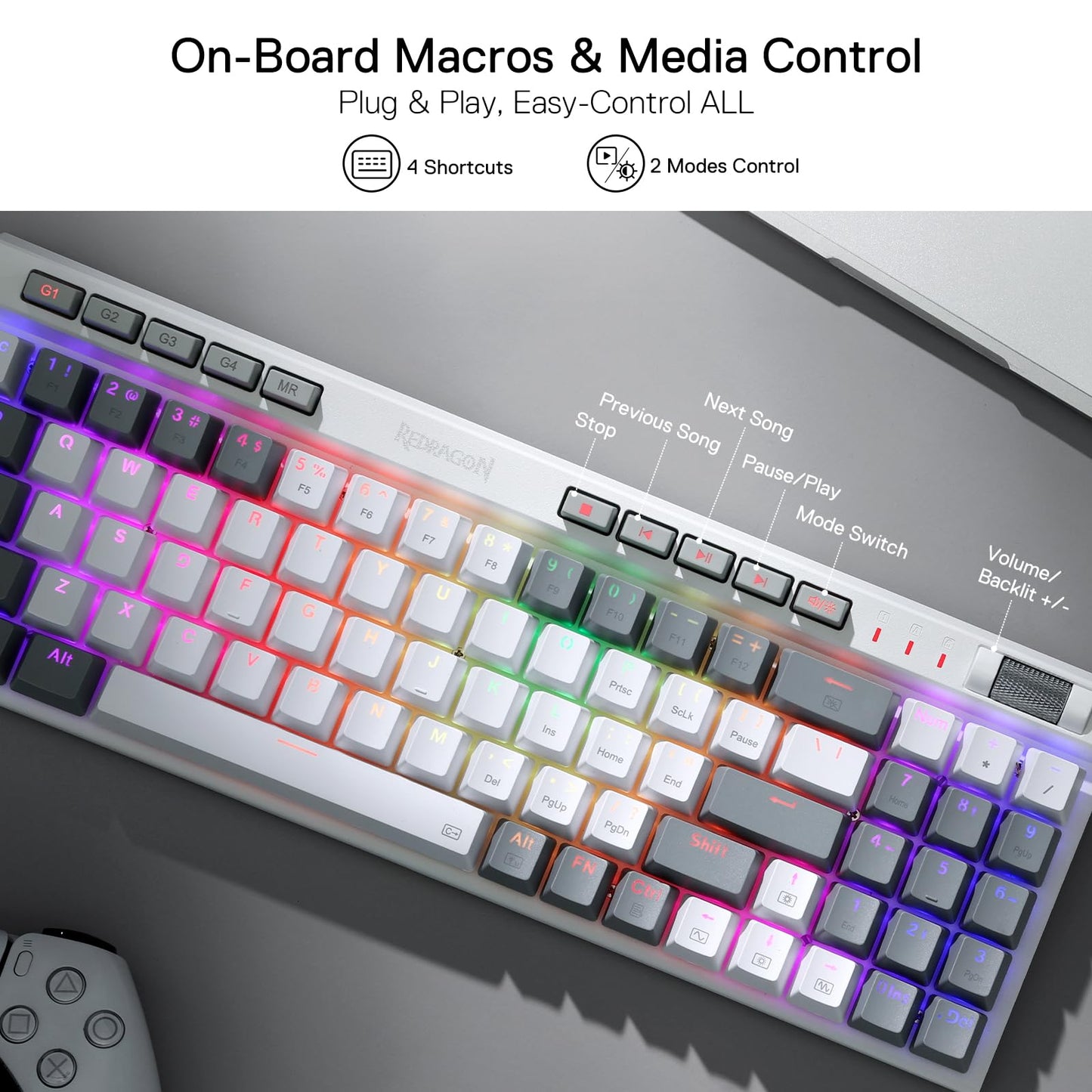 Redragon Teclado mecánico para juegos K655 75% RGB con cable, 78 teclas de intercambio en caliente con tablero de cubierta de aluminio, enchufe mejorado y teclas macro/multimedia integradas