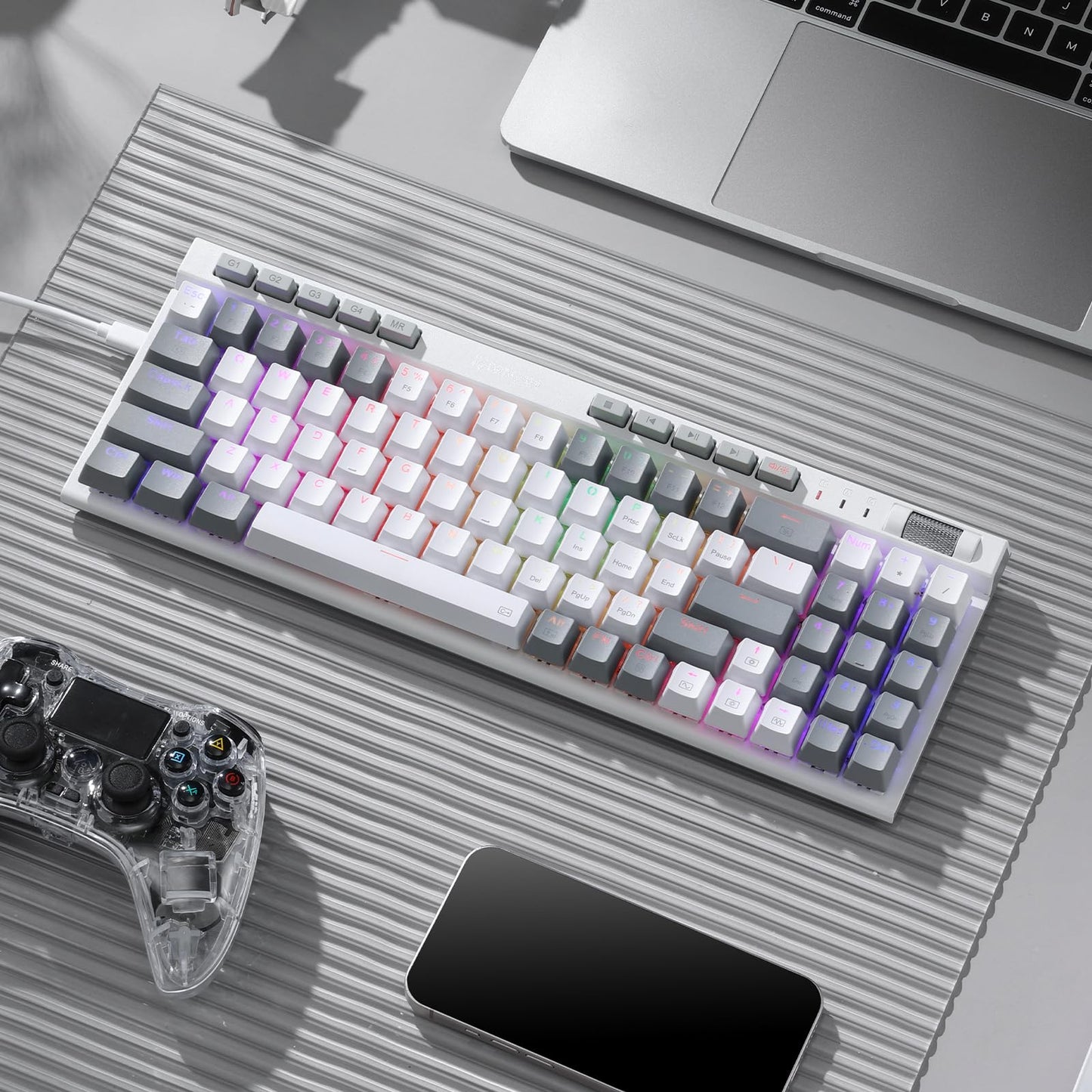 Redragon Teclado mecánico para juegos K655 75% RGB con cable, 78 teclas de intercambio en caliente con tablero de cubierta de aluminio, enchufe mejorado y teclas macro/multimedia integradas