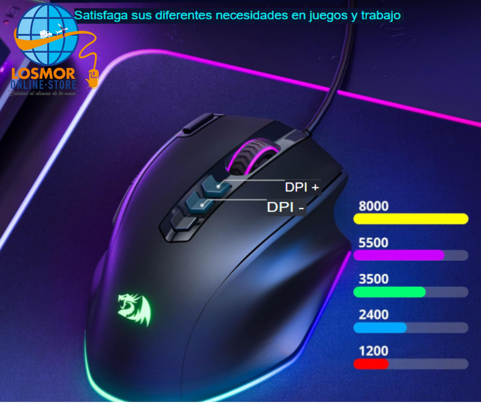 Redragon Mouse Gamer (Ratón) para juegos con cable, mouse ergonómico retroiluminado RGB de hasta 8000 DPI