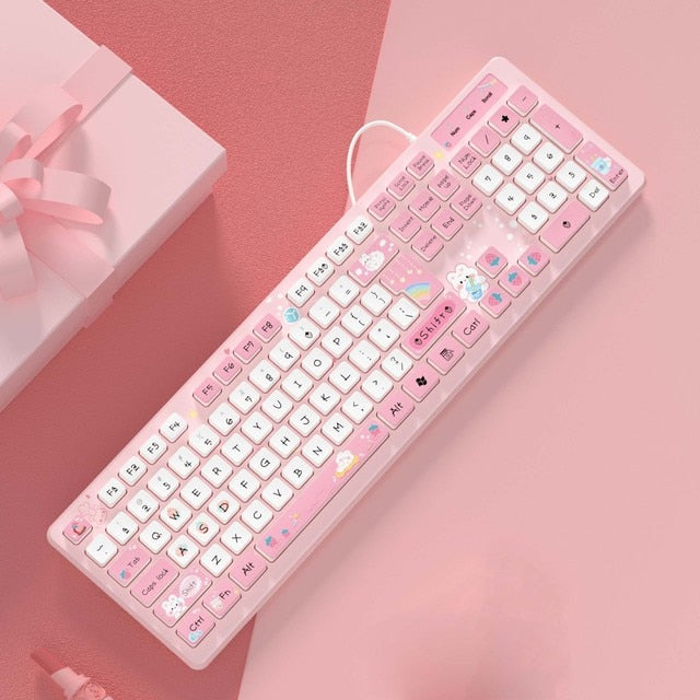 Teclado Kawaii Rosa para PC de Oficina con Click Silencioso!