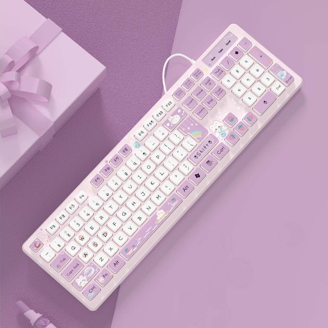 Teclado Kawaii Rosa para PC de Oficina con Click Silencioso!