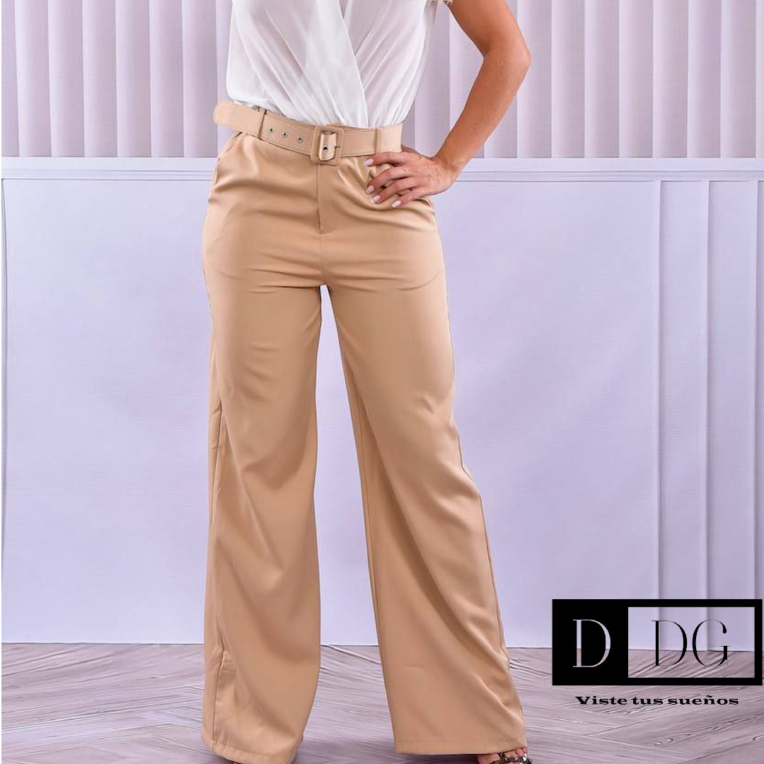 Conjunto - Blusa sin mangas & Pantalón con cinturon