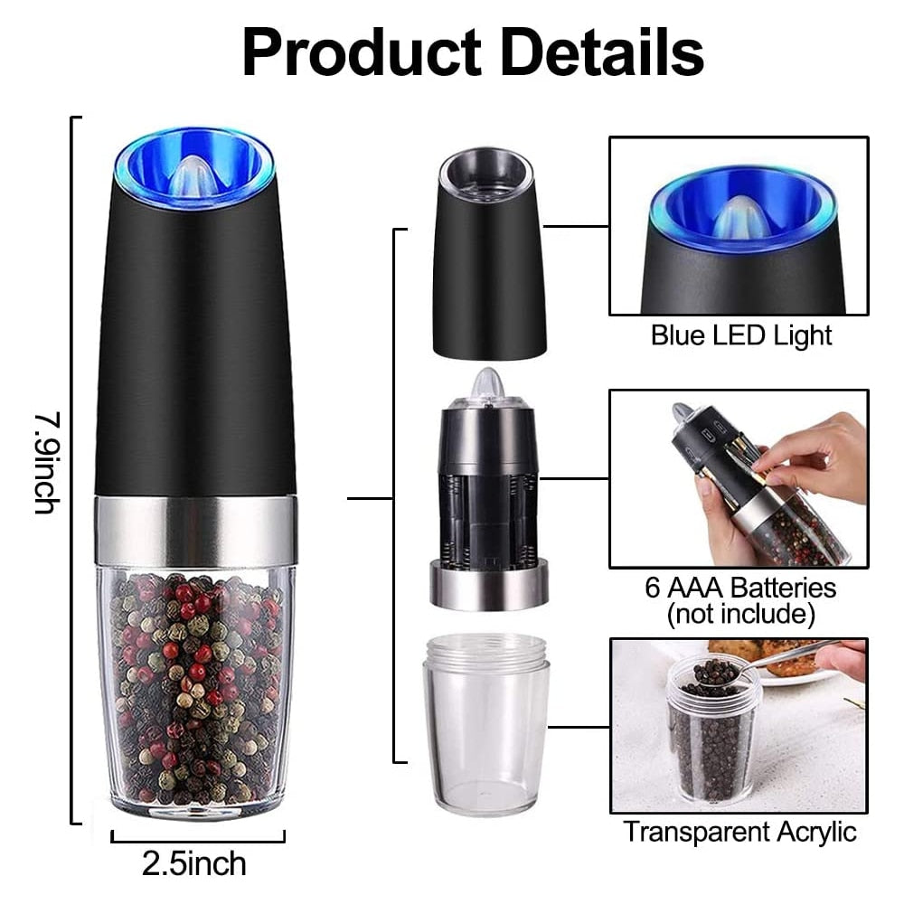 Set de Molinillos Eléctricos de Pimienta y Sal de Acero Inoxidable