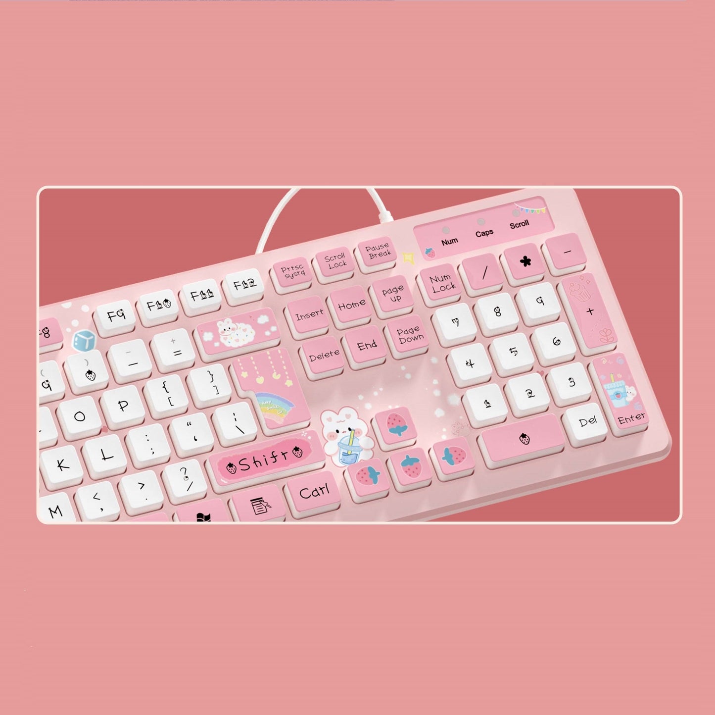 Teclado Kawaii Rosa para PC de Oficina con Click Silencioso!