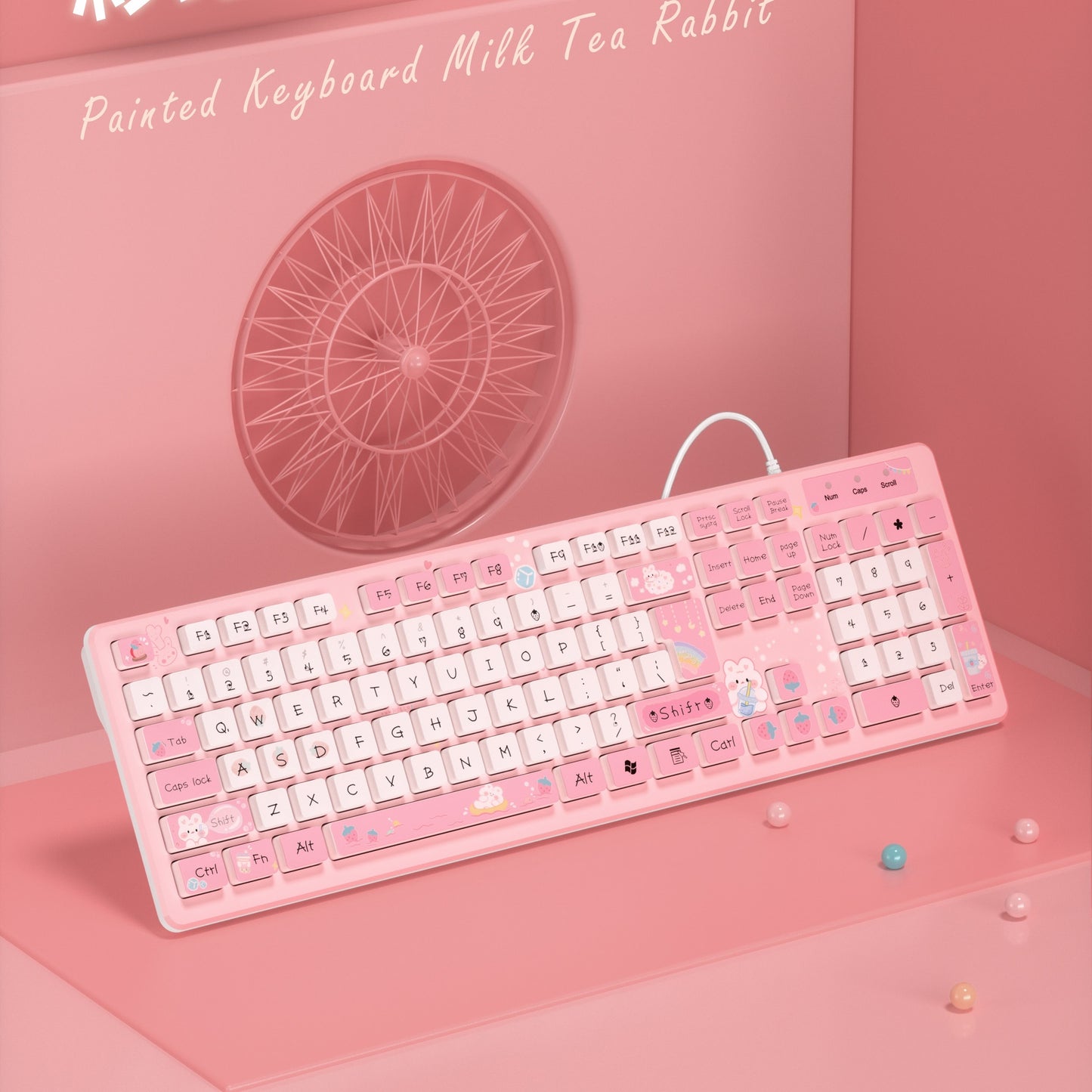 Teclado Kawaii Rosa para PC de Oficina con Click Silencioso!