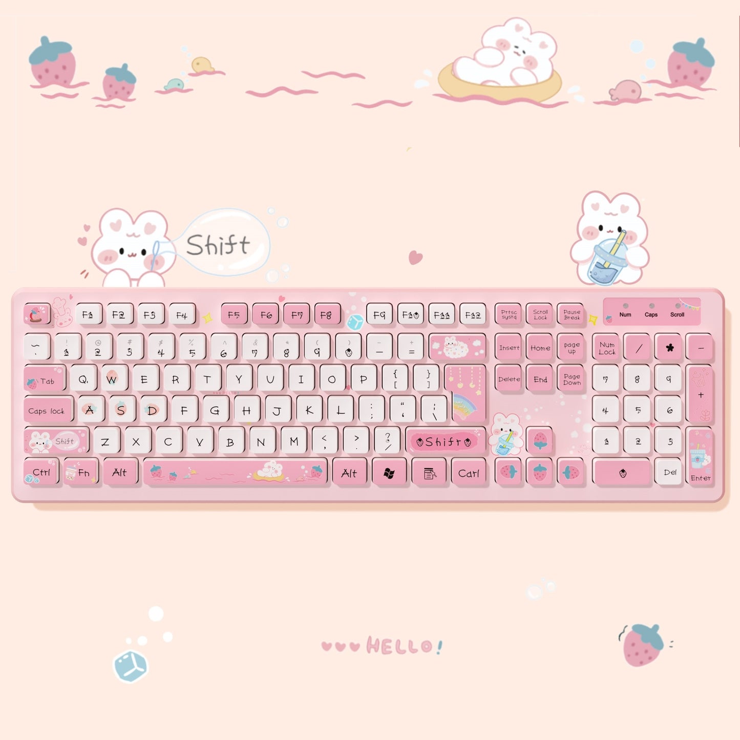 Teclado Kawaii Rosa para PC de Oficina con Click Silencioso!